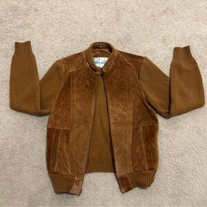 Men's Vintage Windbreaker Brown Leather Bomber Jacket